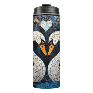Elegante zwanen met sierlijke bloempatronen thermosbeker