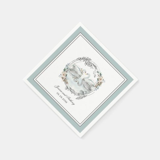 Elegante Zwanen Waterverf Bloemen Bruiloft Servet (Hoek)