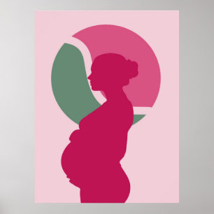 Elegante zwangere vrouw silhouet kwekerij muur kun poster