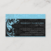 Elegante zwart en blauw  bloemdamast visitekaartje (Achterkant)