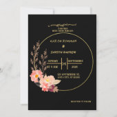 Elegante zwart en goud bloemenmoslim bruiloft kaart (Voorkant)