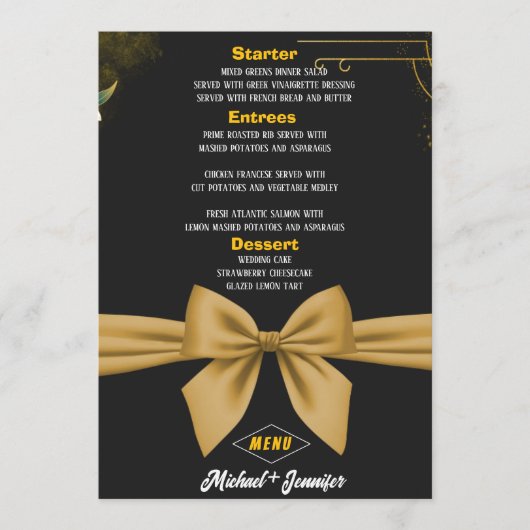 Elegante zwart en goud boog aanpasbare bruiloft menu (Voorkant)