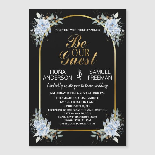 Elegante zwart en goud bruiloft magneet gunsten (Voorkant)