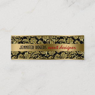 Elegante zwart en goud damast en strepen 2 mini visitekaartje
