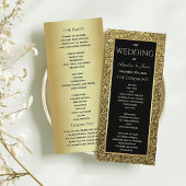 Elegante zwart en goud glitter huwelijksceremonie programma
