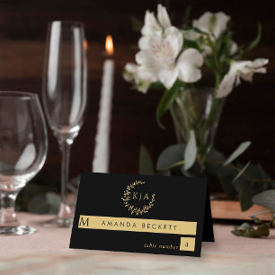 Elegante zwart en goud monogram krans bruiloft