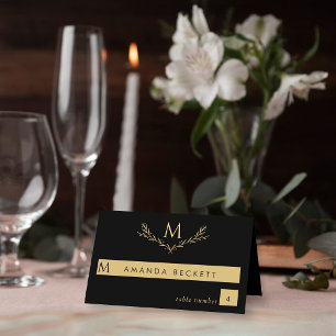 Elegante zwart en goud monogram krans bruiloft