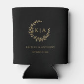 Elegante zwart en goud monogram krans bruiloft blikjeskoeler (Achterkant)