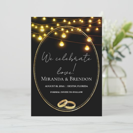 Elegante zwart en goud oker, confetti uitnodiging (Staand voorkant)