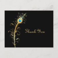 Elegante zwart en goud pauw veer Dank u