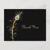 Elegante zwart en goud pauw veer Dank u Briefkaart (Voorkant)