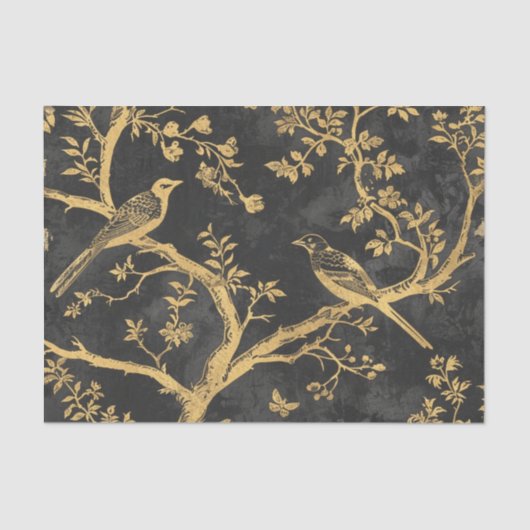 Elegante zwart en goud vogels decoupage tissuepapier (Voorkant)