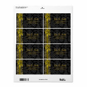Elegante zwart en gouden bloemdamast en kant etiket (Full Sheet)