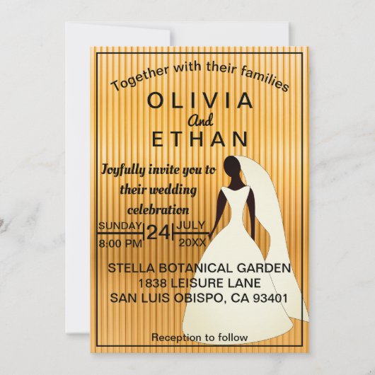 Elegante zwart en gouden bruid moderne bruiloft kaart (Voorkant)