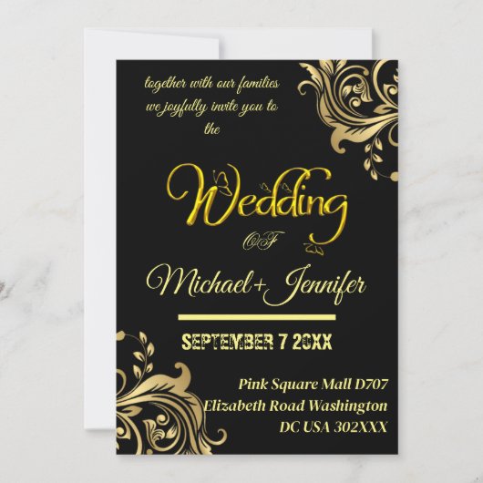 Elegante Zwart en Gouden Huwelijksdouane QR Code Kaart (Voorkant)