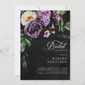 Elegante zwart en lavendel bloemenscript douche kaart (Voorkant)