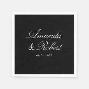 Elegante Zwart en Wit Calligrafie Bruiloft Servet