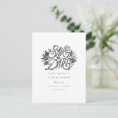Elegante Zwart en Wit Calligrafie Save the Date Briefkaart (Staand voorkant)