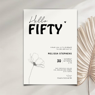 Elegante Zwart en Wit Hello Vijftig 50e Verjaardag Kaart