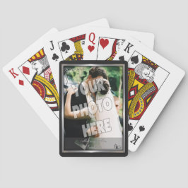 Elegante zwart en zilveren bruiloft fotosjabloon speelkaarten