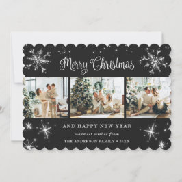 Elegante zwart geplakte sneeuwvlok foto feestdagenkaart