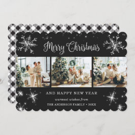 Elegante zwart geplakte sneeuwvlok foto feestdagenkaart
