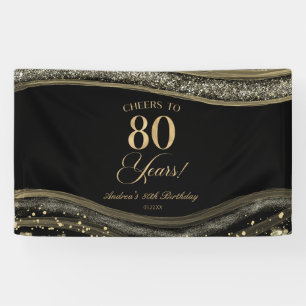 Elegante Zwart Goud Agate 80ste Verjaardagsfeest Spandoek