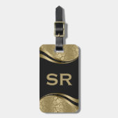 Elegante Zwart & Goud Bloemen Damask Patroon 2 Lug Bagagelabel (Voorkant verticaal)