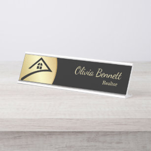 Elegante Zwart & Goud Bureau Naambordje