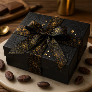 Elegante Zwart Goud Cacao Bloem Vrucht Zakelijk Lint