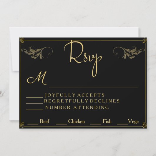Elegante Zwart Goud Classic RSVP Invitation Kaart (Achterkant)