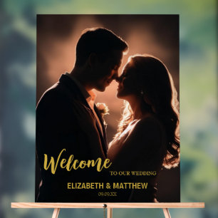 Elegante Zwart & goud foto romantische bruiloft Acryl Bord