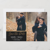 Elegante Zwart Goud Fotocollage Save the Date (Voorkant)