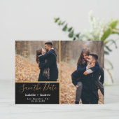 Elegante Zwart Goud Fotocollage Save the Date (Staand voorkant)