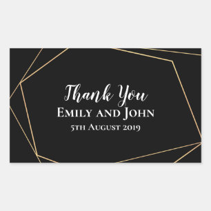 Elegante zwart & goud geometrische lijnen bruiloft rechthoekige sticker