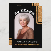 Elegante Zwart Goud Glitter Foto 50e Verjaardag Kaart (Voorkant / Achterkant)