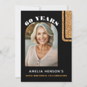 Elegante Zwart Goud Glitter Foto 60e Verjaardag Kaart (Voorkant)
