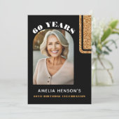 Elegante Zwart Goud Glitter Foto 60e Verjaardag Kaart (Staand voorkant)