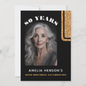 Elegante Zwart Goud Glitter Foto 80e Verjaardag Kaart (Voorkant)