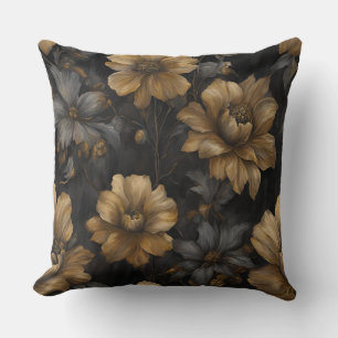 Elegante Zwart Goud Grijs Bloemmotief Kussen