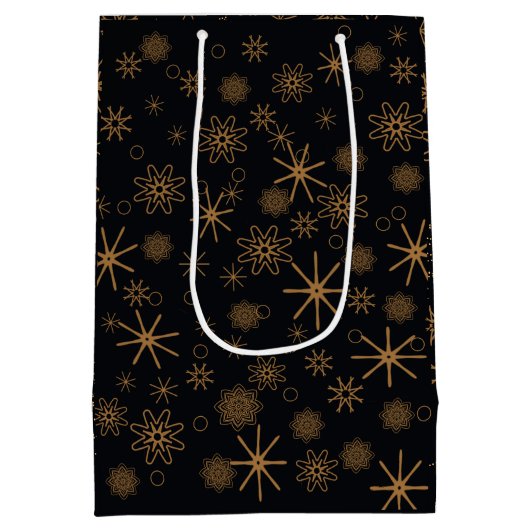 Elegante Zwart & Goud Herten Custom Kerstmis Medium Cadeauzakje (Achterkant)