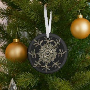Elegante Zwart & Goud Kristallen Kerst Hexagoon Glas Ornament