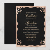 Elegante Zwart Goud Metallic Wavy Border Wedding Kaart (Voorkant / Achterkant)