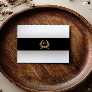 Elegante zwart/goud Monogram Crest Wedding Uitnodigingen Wikkel