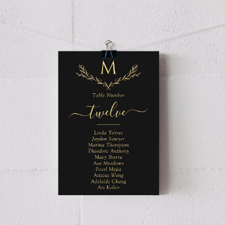Elegante Zwart & Goud Monogram Krans Trouwkaarten Kaart