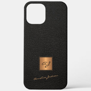 Elegante zwart goud monogrammed scriptnaam iPhone 12 pro max hoesje