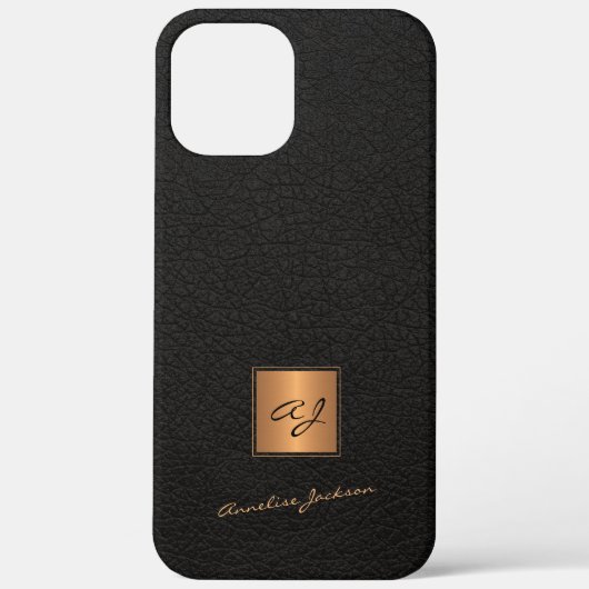 Elegante zwart goud monogrammed scriptnaam Case-Mate iPhone case (Achterkant)