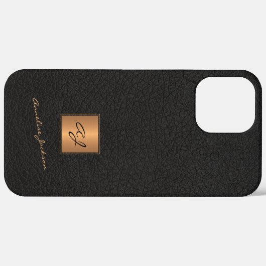 Elegante zwart goud monogrammed scriptnaam Case-Mate iPhone case (Achterkant (horizontaal))