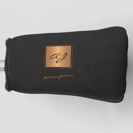 Elegante zwart goud monogrammed scriptnaam golfheadcover (Voorkant)
