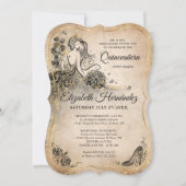 Elegante zwart goud prinses quinceanera verjaardag kaart (Voorkant)